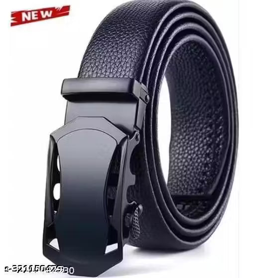 Trendy Fashionable Adjustable Automatic Buckle Black Men Belt with stylish black miller watch